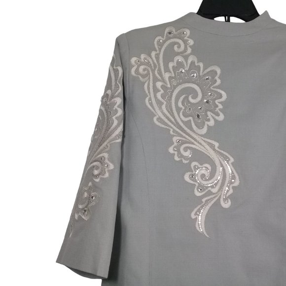Bob Mackie Wearable art  Gray Cotton Jacket White Embroidered Rhinestone… - Picture 4 of 6